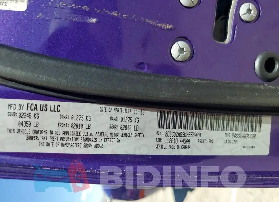 2C3CDZAG9KH558028 Photo# 13