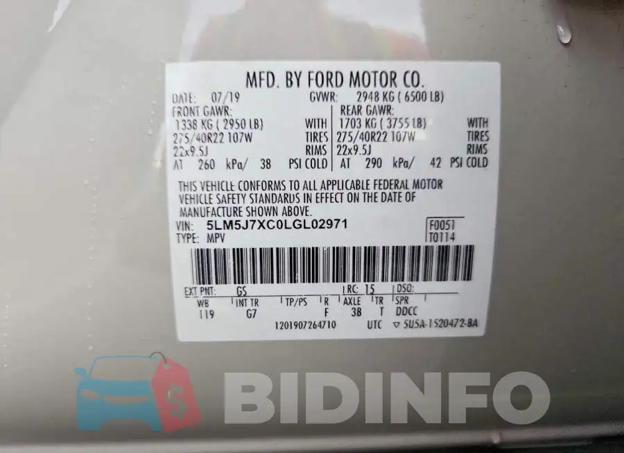 5LM5J7XC0LGL02971 Photo# 13