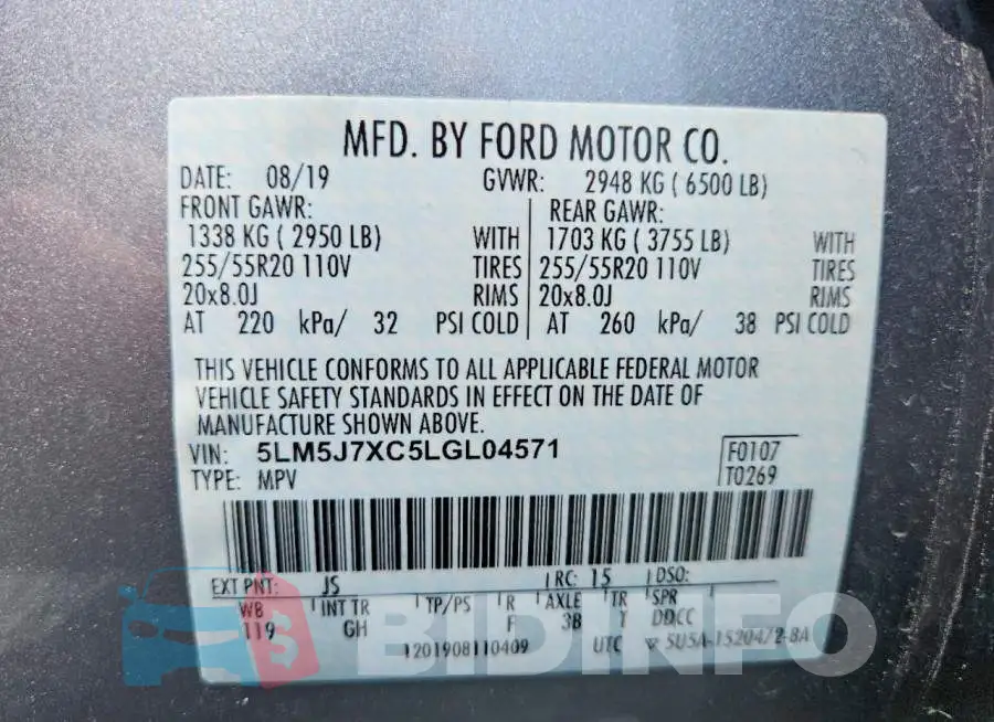 5LM5J7XC5LGL04571 Photo# 13
