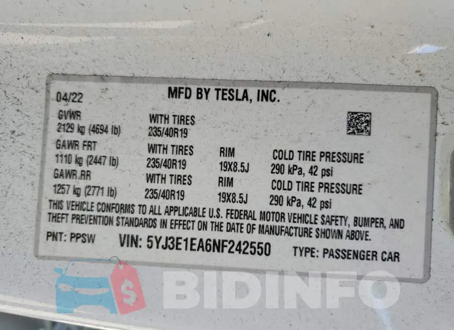 5YJ3E1EA6NF242550 Photo# 12