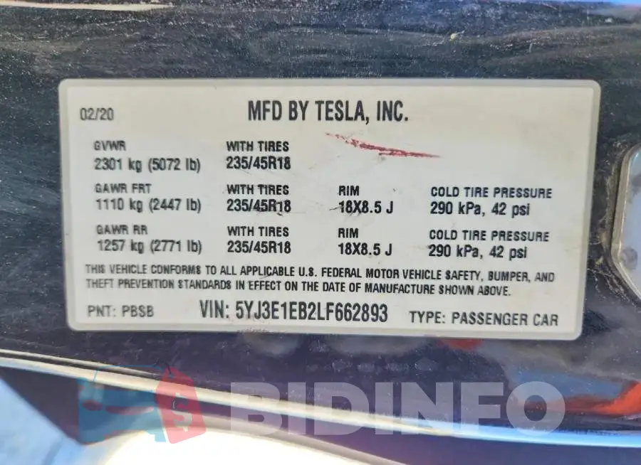 5YJ3E1EB2LF662893 Photo# 12