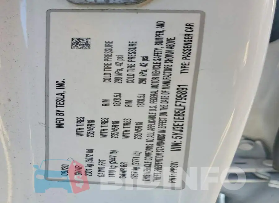 5YJ3E1EB5LF795891 Photo# 12