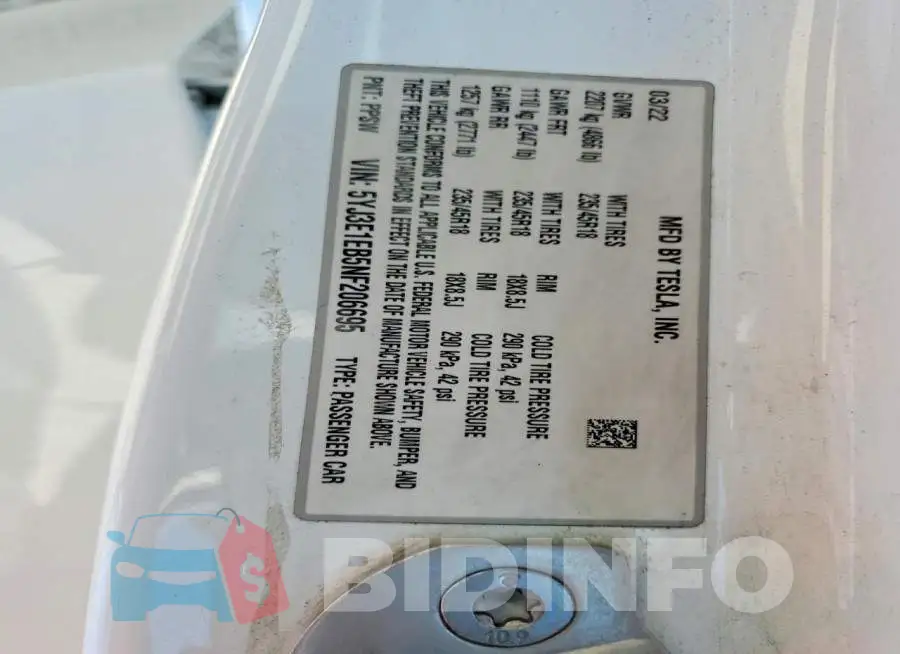 5YJ3E1EB5NF206695 Photo# 13