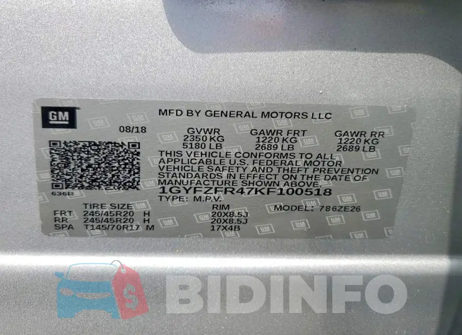 1GYFZFR47KF100518 Photo# 13