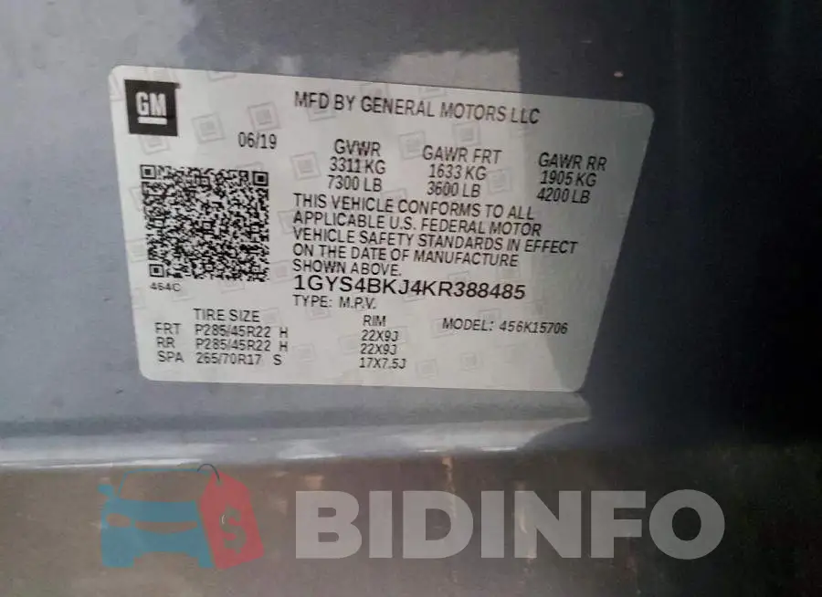 1GYS4BKJ4KR388485 Photo# 13