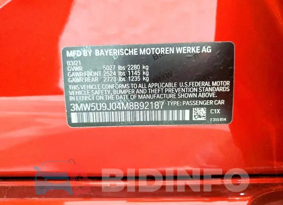 3MW5U9J04M8B92187 Photo# 13