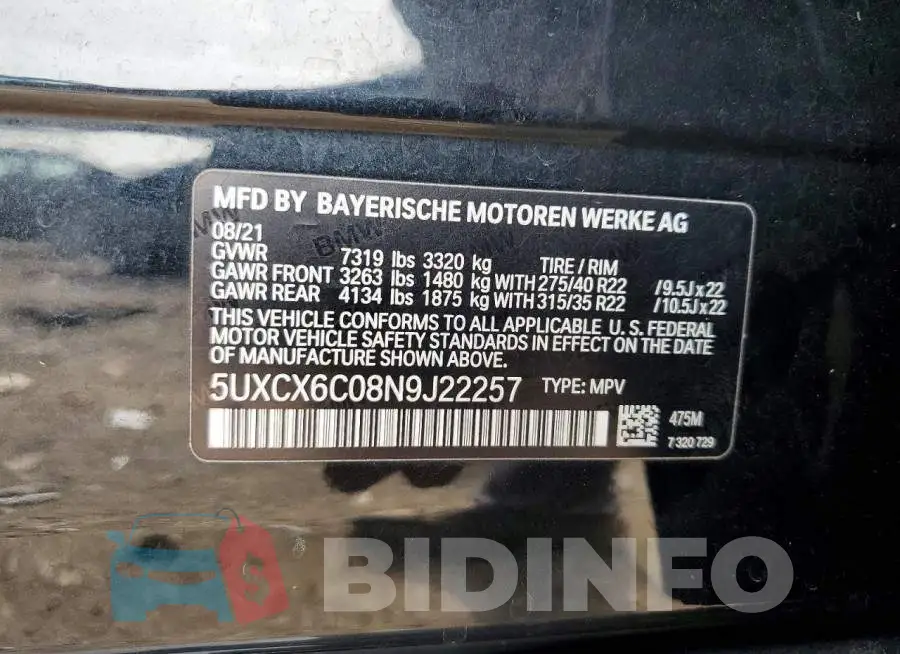 5UXCX6C08N9J22257 Photo# 13