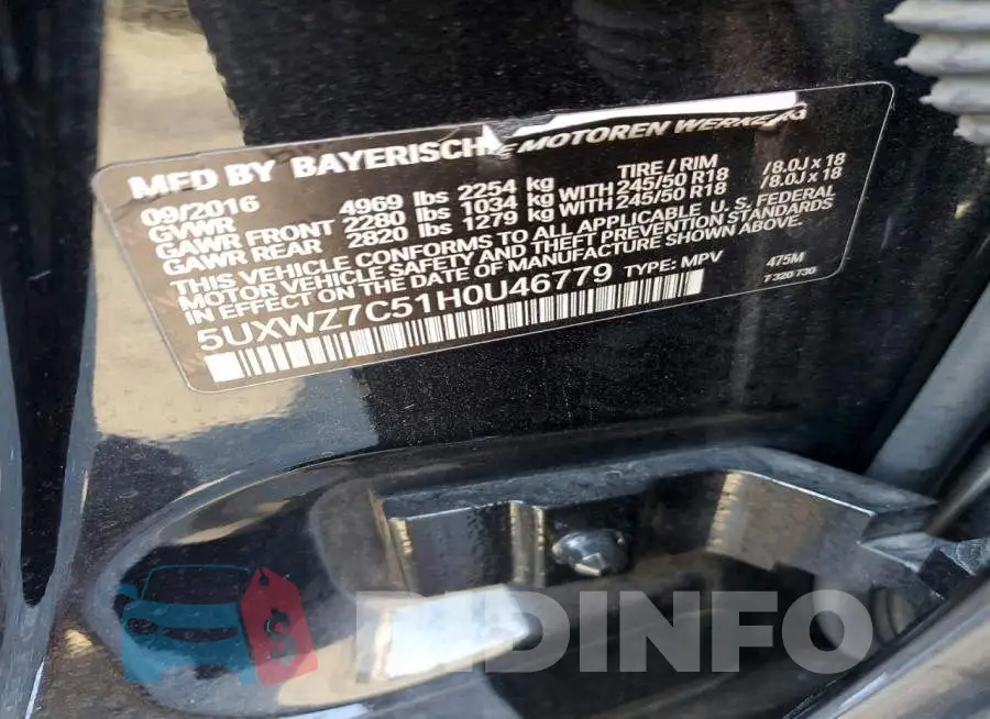 5UXWZ7C51H0U46779 Photo# 13