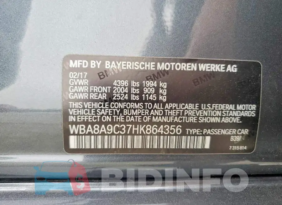 WBA8A9C37HK864356 Photo# 12