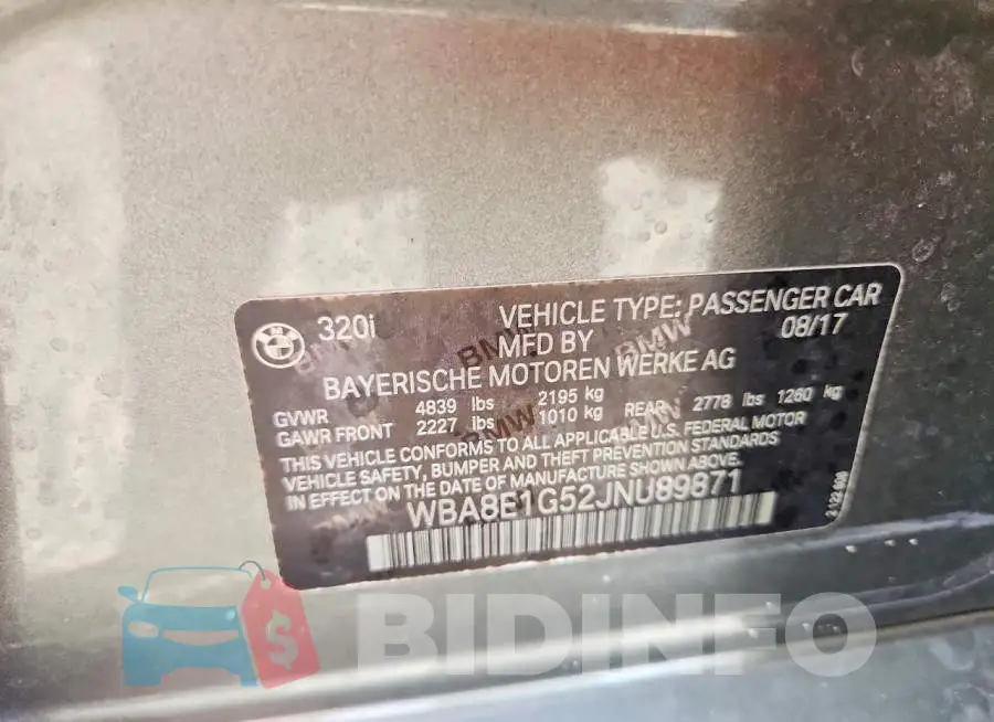 WBA8E1G52JNU89871 Photo# 12