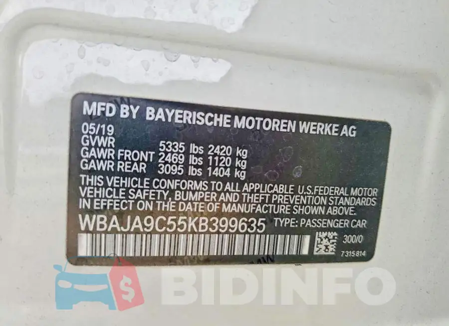 WBAJA9C55KB399635 Photo# 12