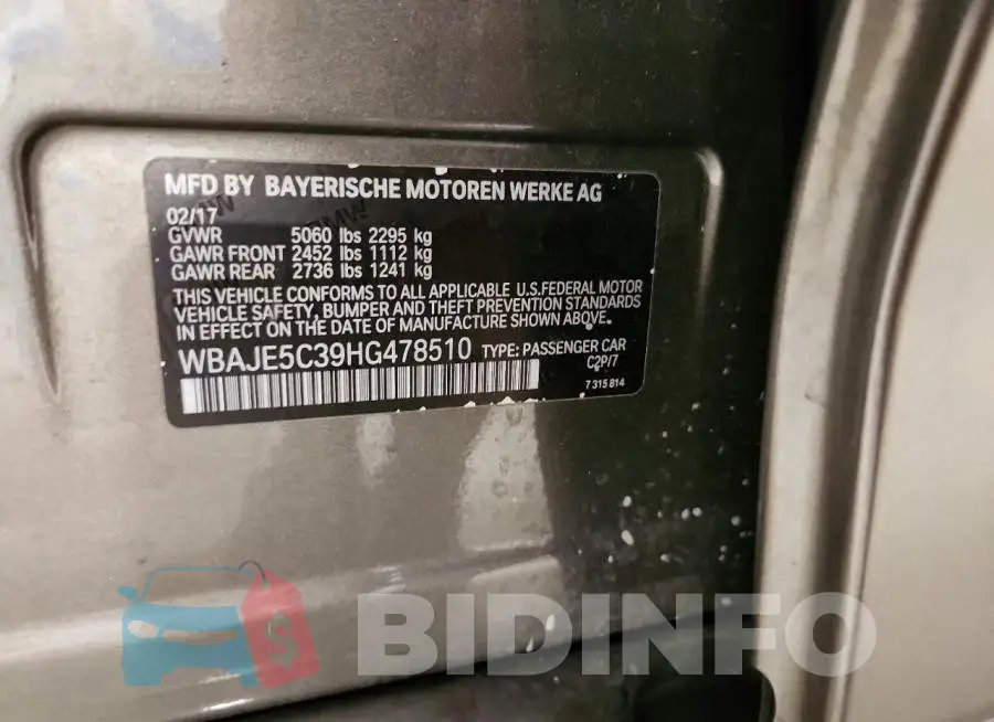 WBAJE5C39HG478510 Photo# 13