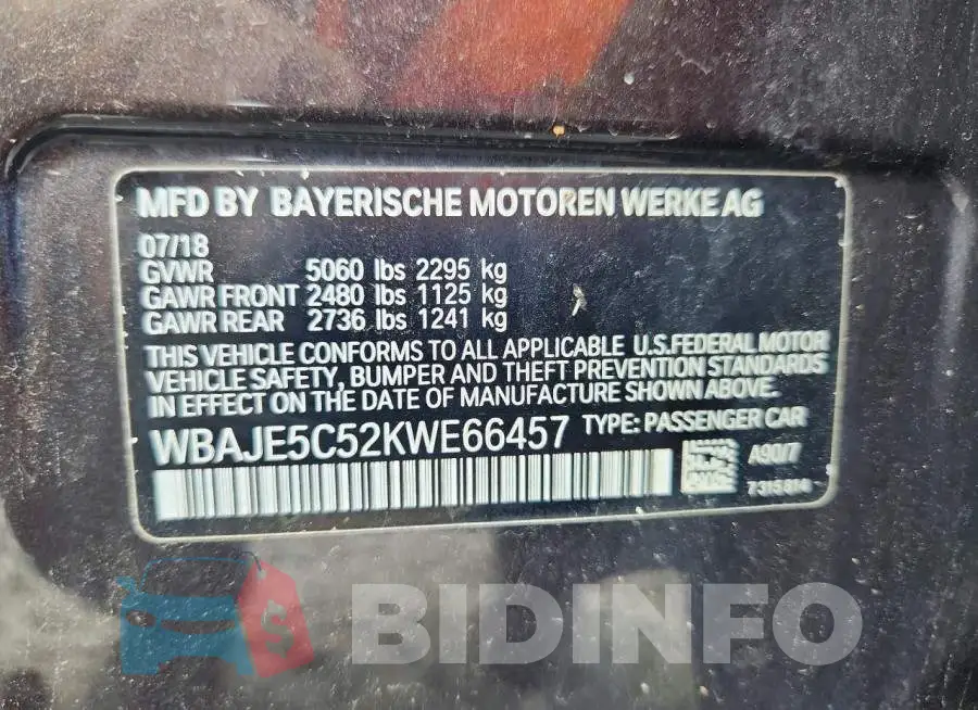 WBAJE5C52KWE66457 Photo# 12