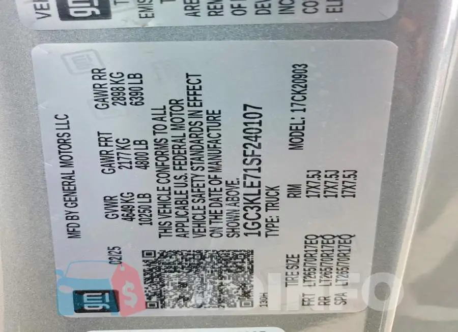 1GC3KLE71SF240107 Photo# 12