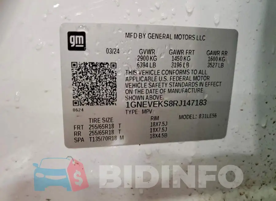 1GNEVEKS8RJ147183 Photo# 14