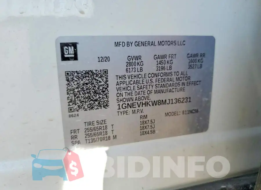 1GNEVHKW8MJ136231 Photo# 13