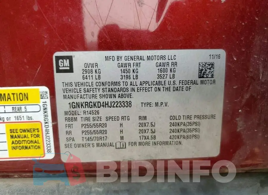 1GNKRGKD4HJ223338 Photo# 13