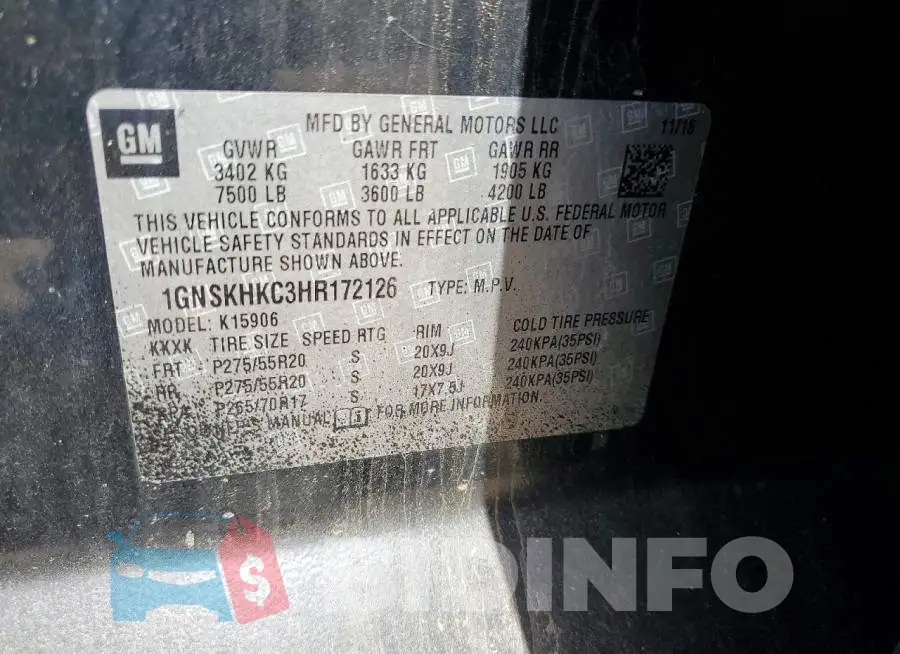1GNSKHKC3HR172126 Photo# 13