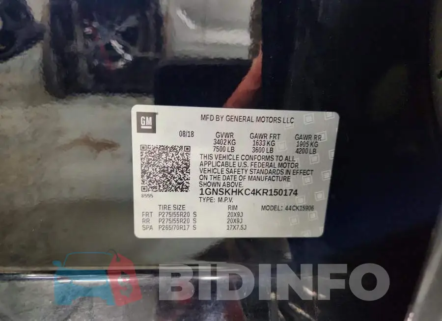 1GNSKHKC4KR150174 Photo# 13