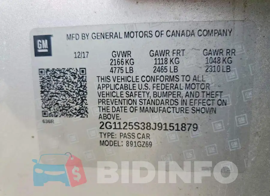 2G1125S38J9151879 Photo# 12