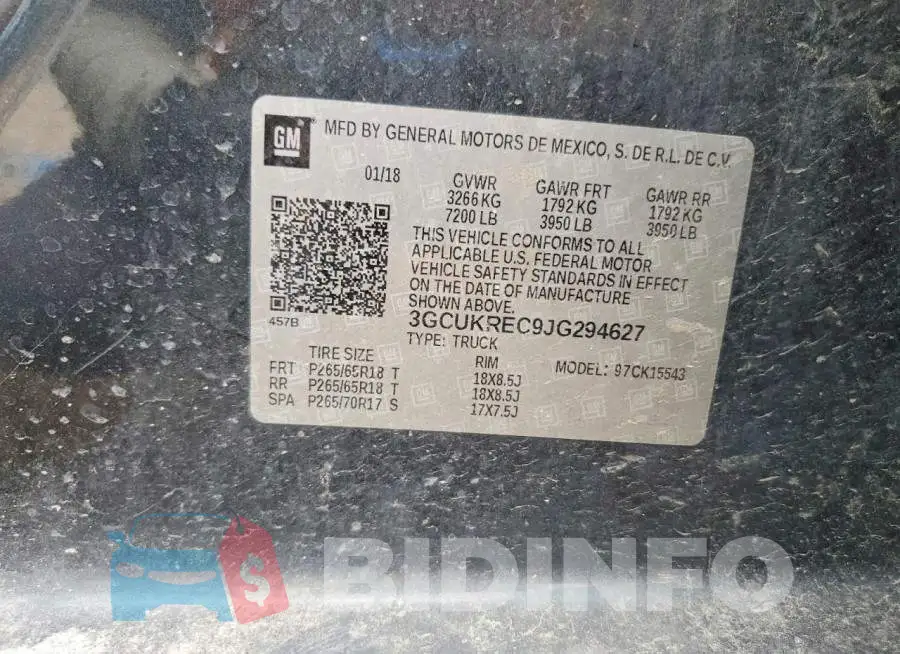 3GCUKREC9JG294627 Photo# 12