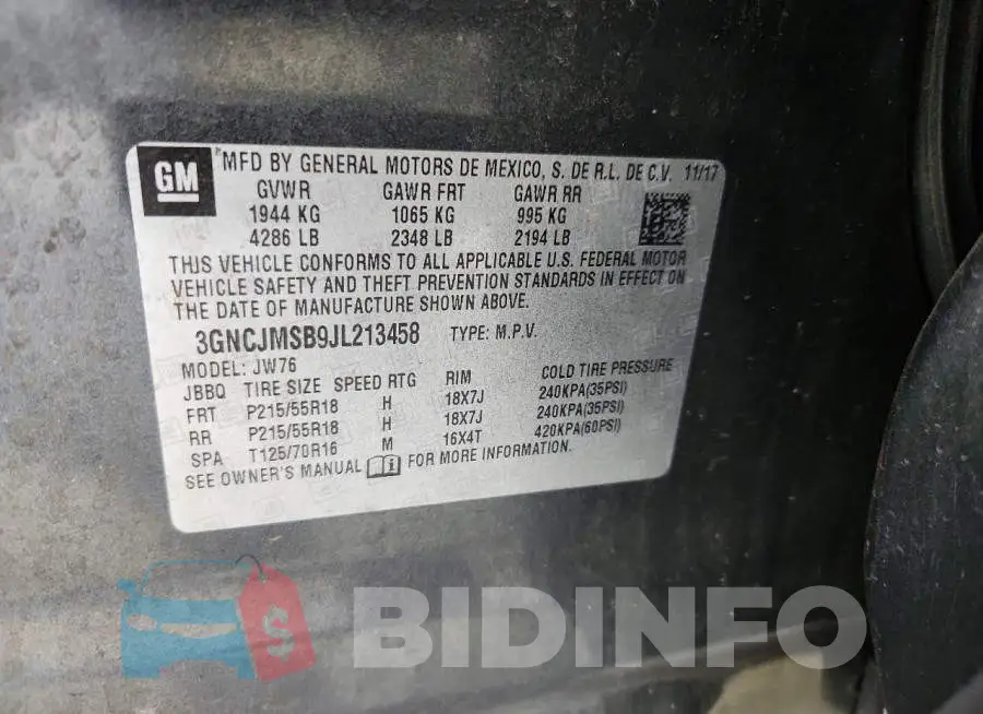 3GNCJMSB9JL213458 Photo# 13
