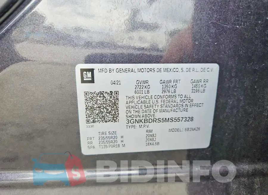 3GNKBDRS5MS557328 Photo# 13
