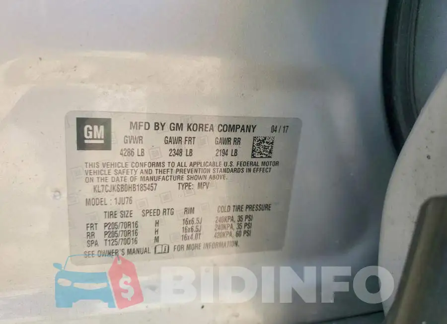 KL7CJKSB0HB185457 Photo# 12