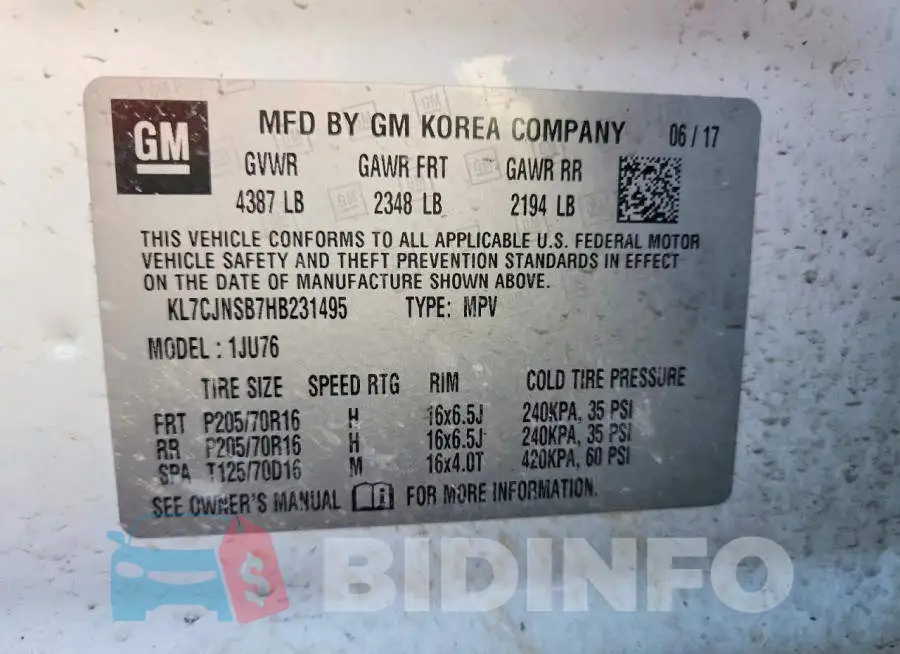 KL7CJNSB7HB231495 Photo# 13