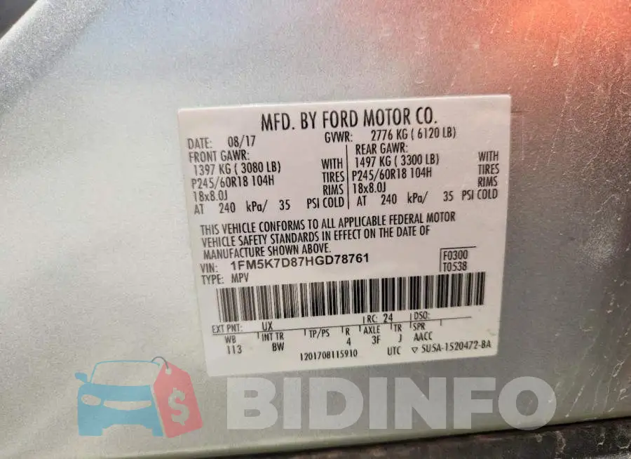1FM5K7D87HGD78761 Photo# 13