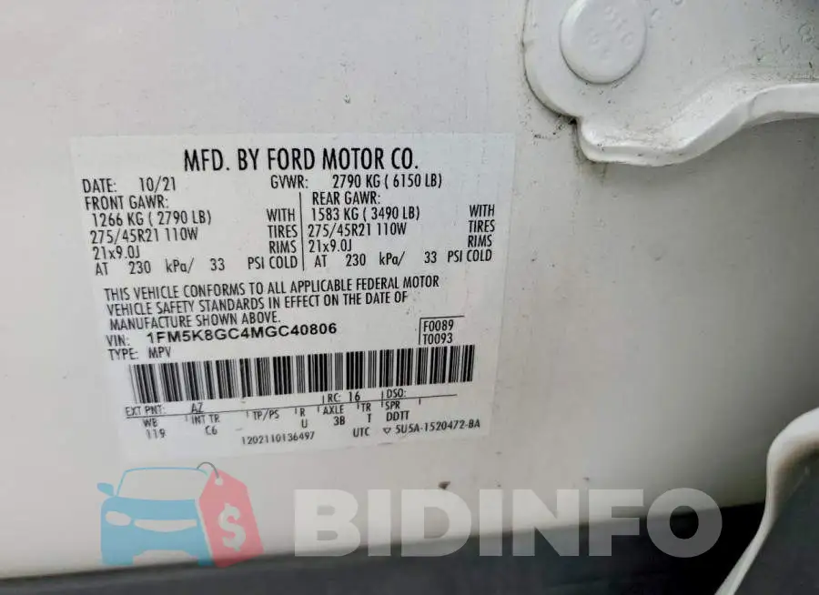 1FM5K8GC4MGC40806 Photo# 12