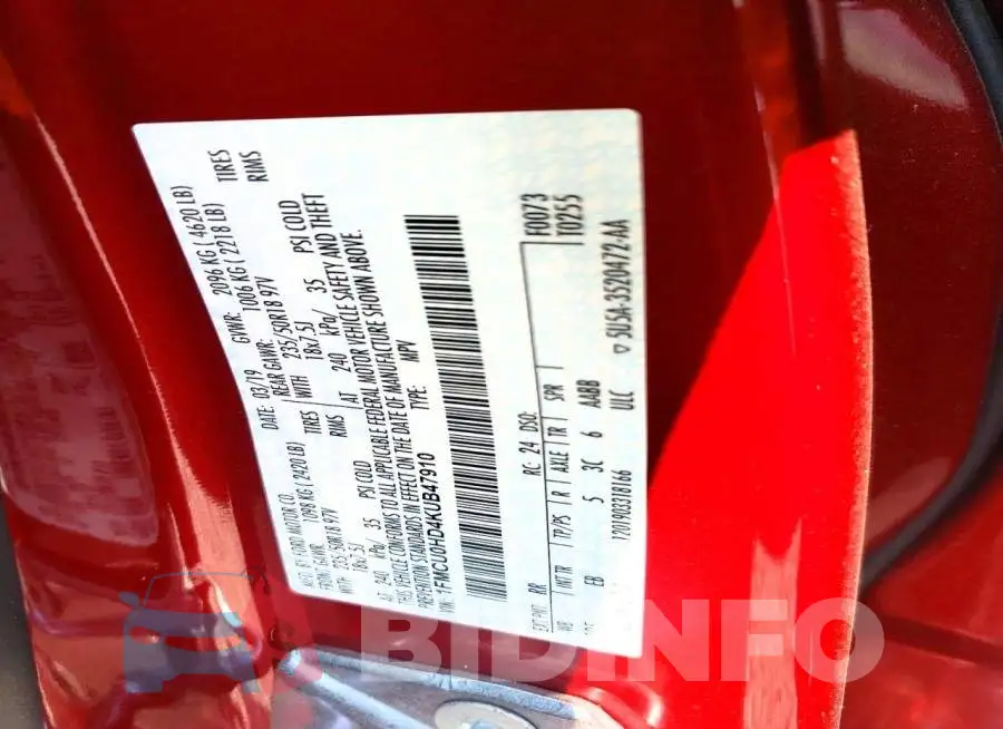 1FMCU0HD4KUB47910 Photo# 14