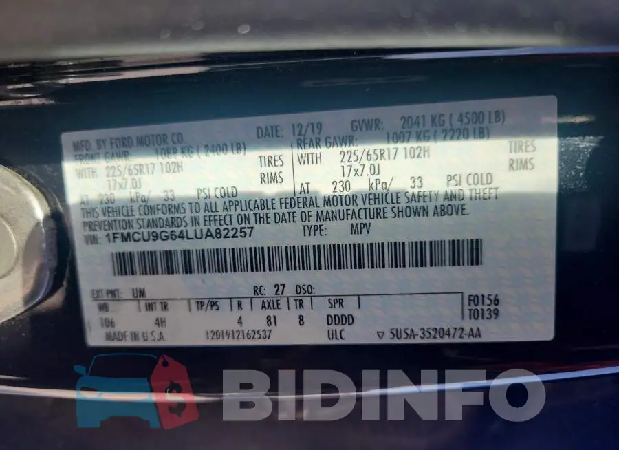 1FMCU9G64LUA82257 Photo# 13