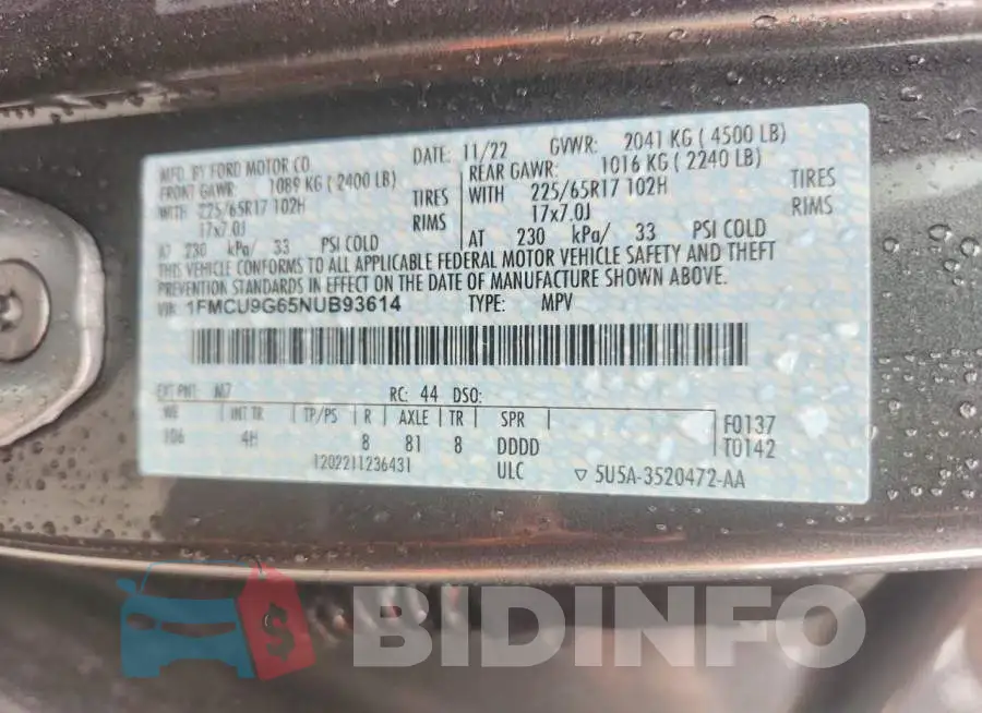 1FMCU9G65NUB93614 Photo# 13