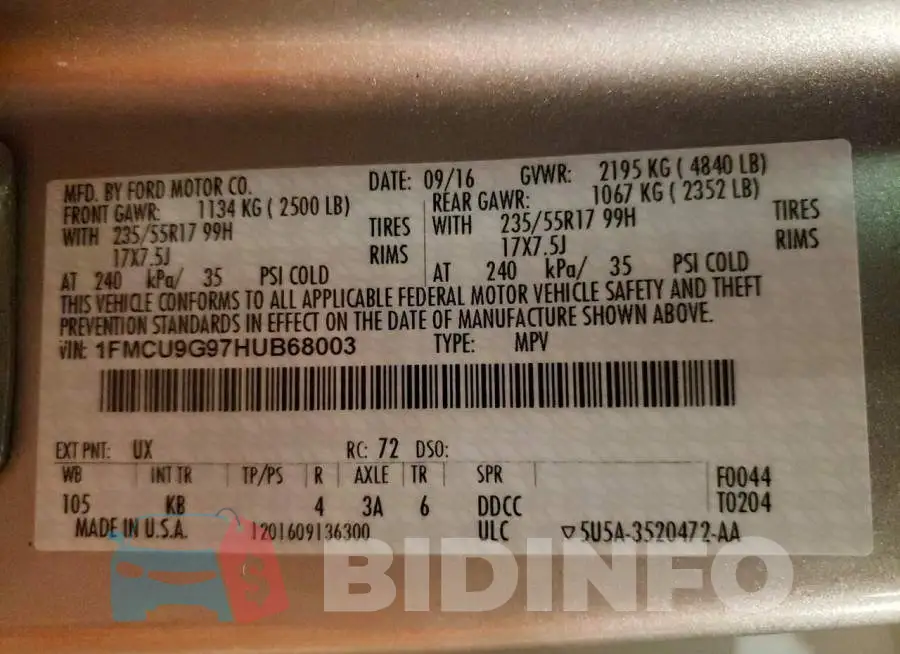 1FMCU9G97HUB68003 Photo# 13