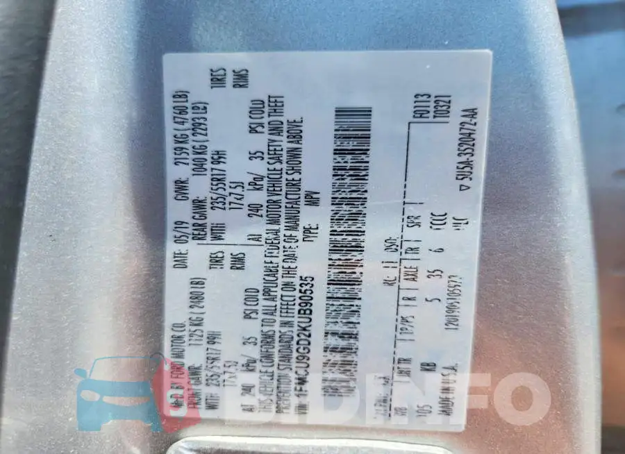 1FMCU9GD2KUB90535 Photo# 13