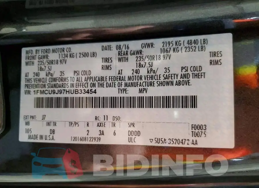 1FMCU9J97HUB33454 Photo# 13