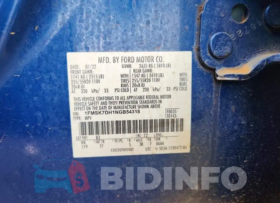1FMSK7DH1NGB54318 Photo# 12