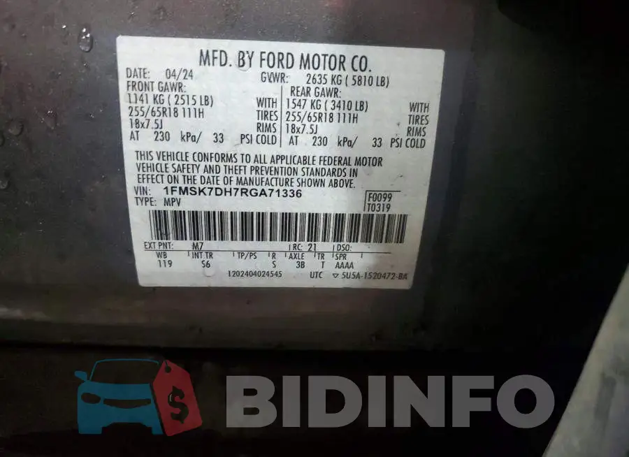 1FMSK7DH7RGA71336 Photo# 12