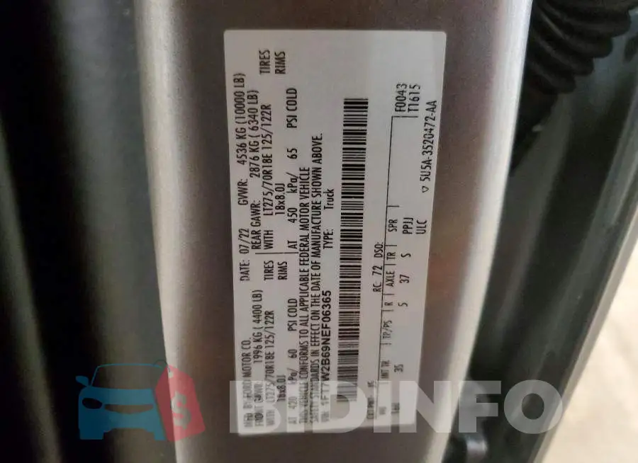 1FT7W2B69NEF06365 Photo# 12