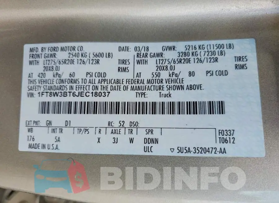 1FT8W3BT6JEC18037 Photo# 12
