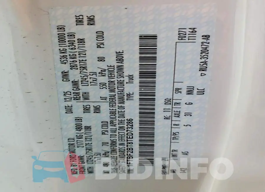 1FTBF2BT8TED73286 Photo# 12