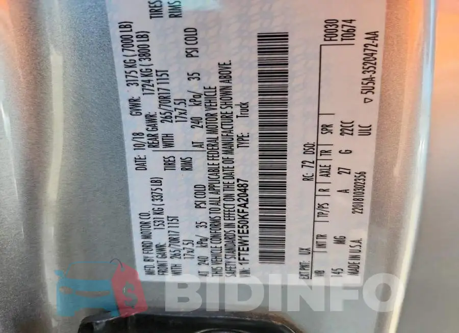 1FTEW1E50KFA20487 Photo# 12