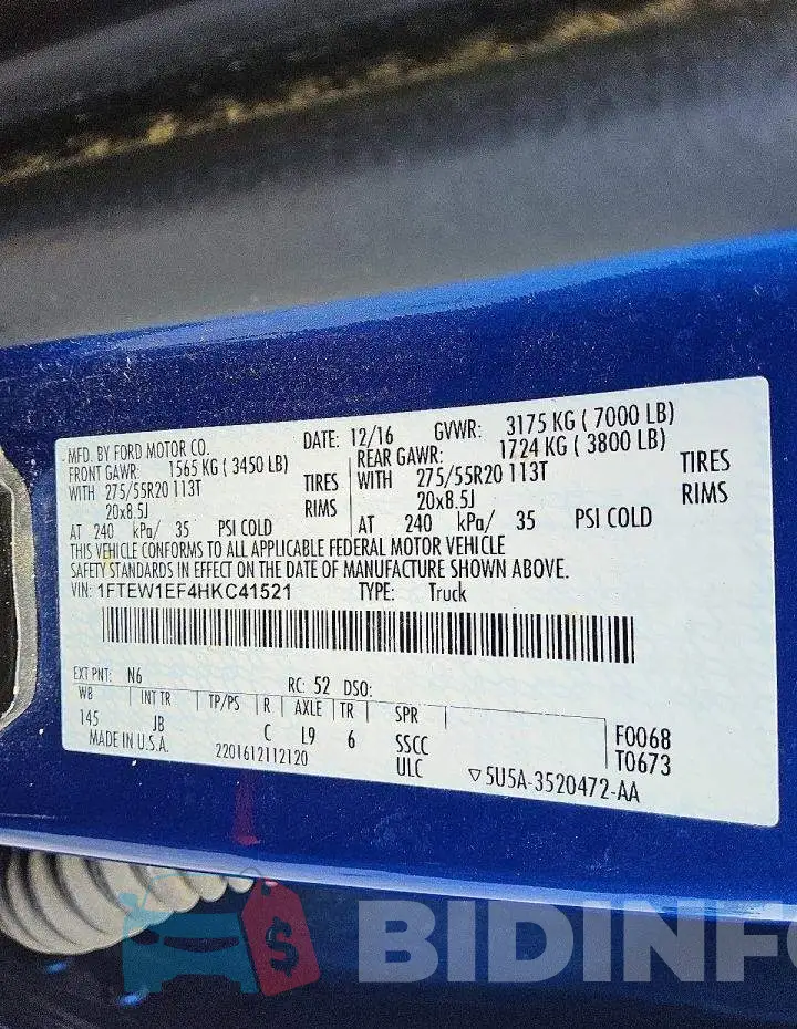1FTEW1EF4HKC41521 Photo# 12