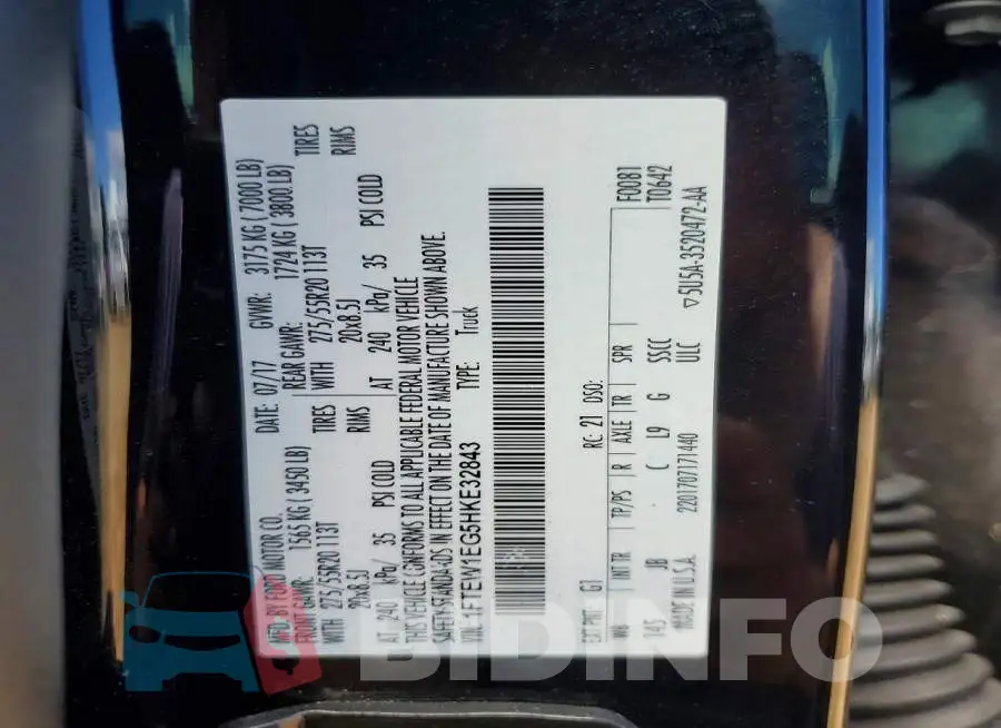 1FTEW1EG5HKE32843 Photo# 12