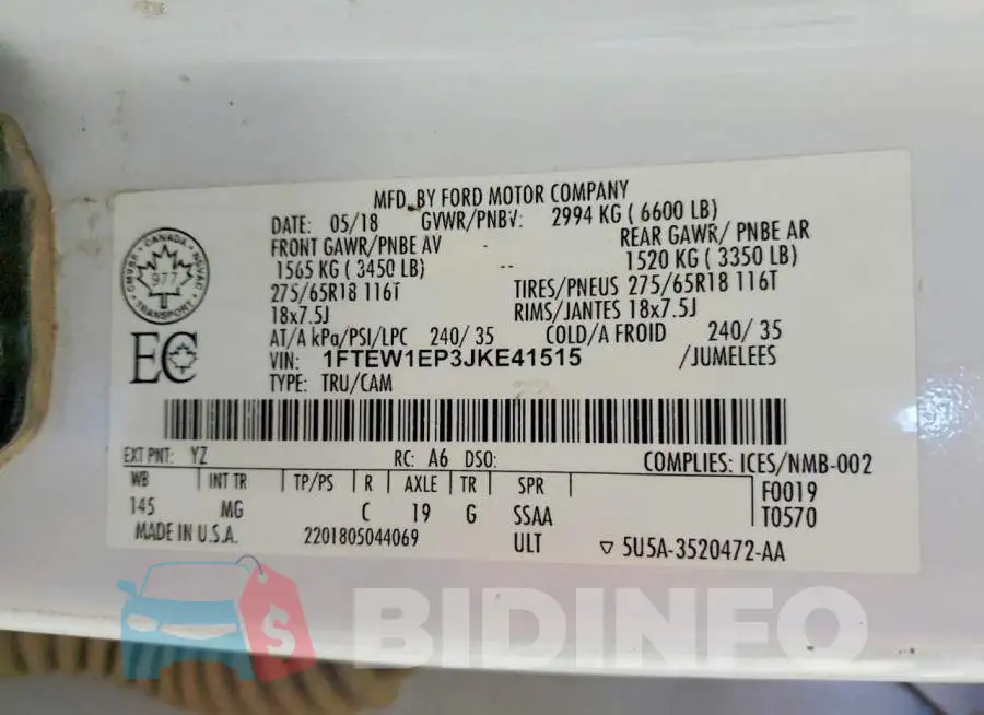 1FTEW1EP3JKE41515 Photo# 12