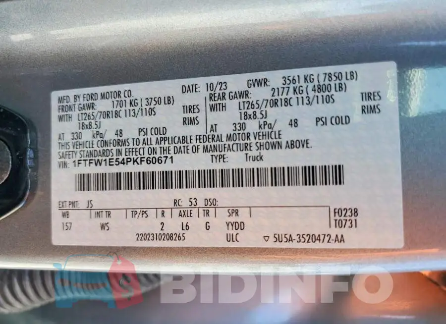1FTFW1E54PKF60671 Photo# 13