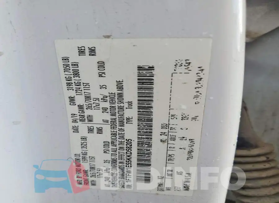 1FTFW1E55KKD58205 Photo# 12