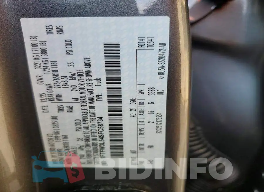 1FTFW3L54SFC58734 Photo# 12