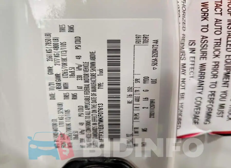 1FTFX1E87MKF07613 Photo# 12